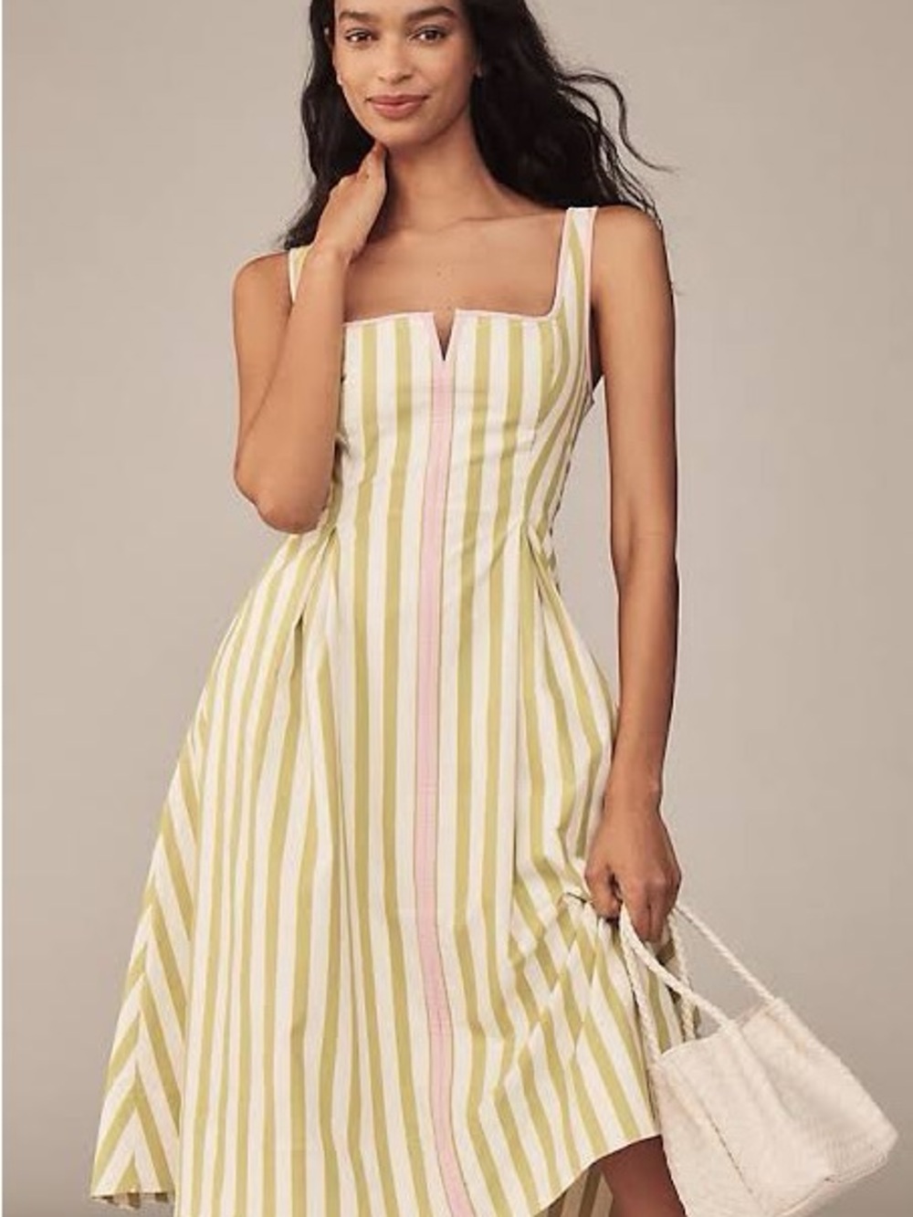 ISO: Maeve Sleeveless Notched Square-neck Midi Dress - Green Stripe